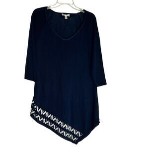 Dress Barn 3/4 Sleeve Asymmetric Oversized Knit Blouse Top Women Large Navy Blue